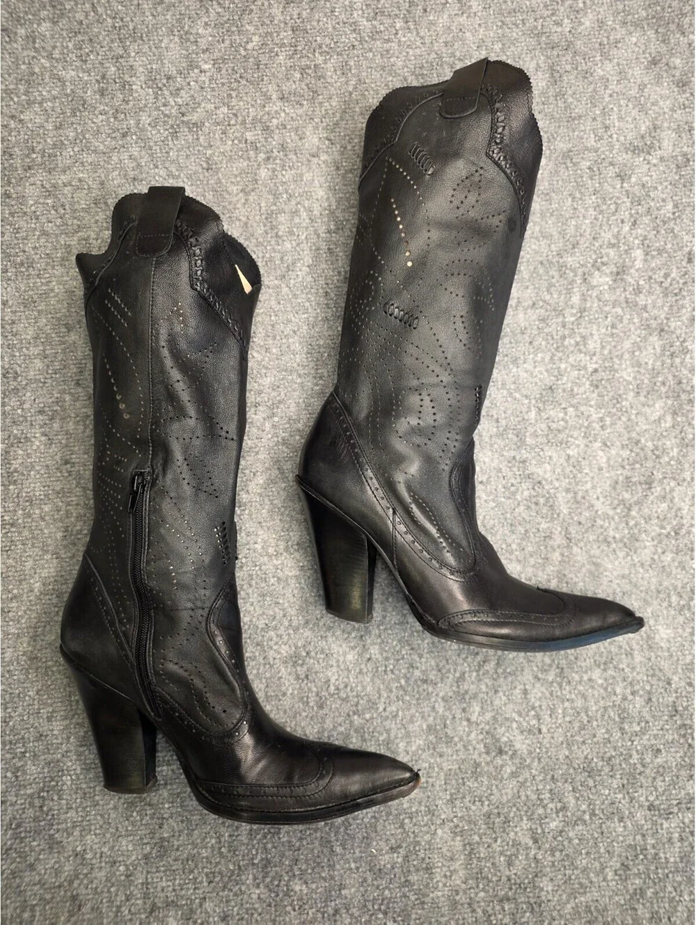 Y2K BCBG Black Leather Western Cowboy Boots Tall Butter-Soft Sz 10